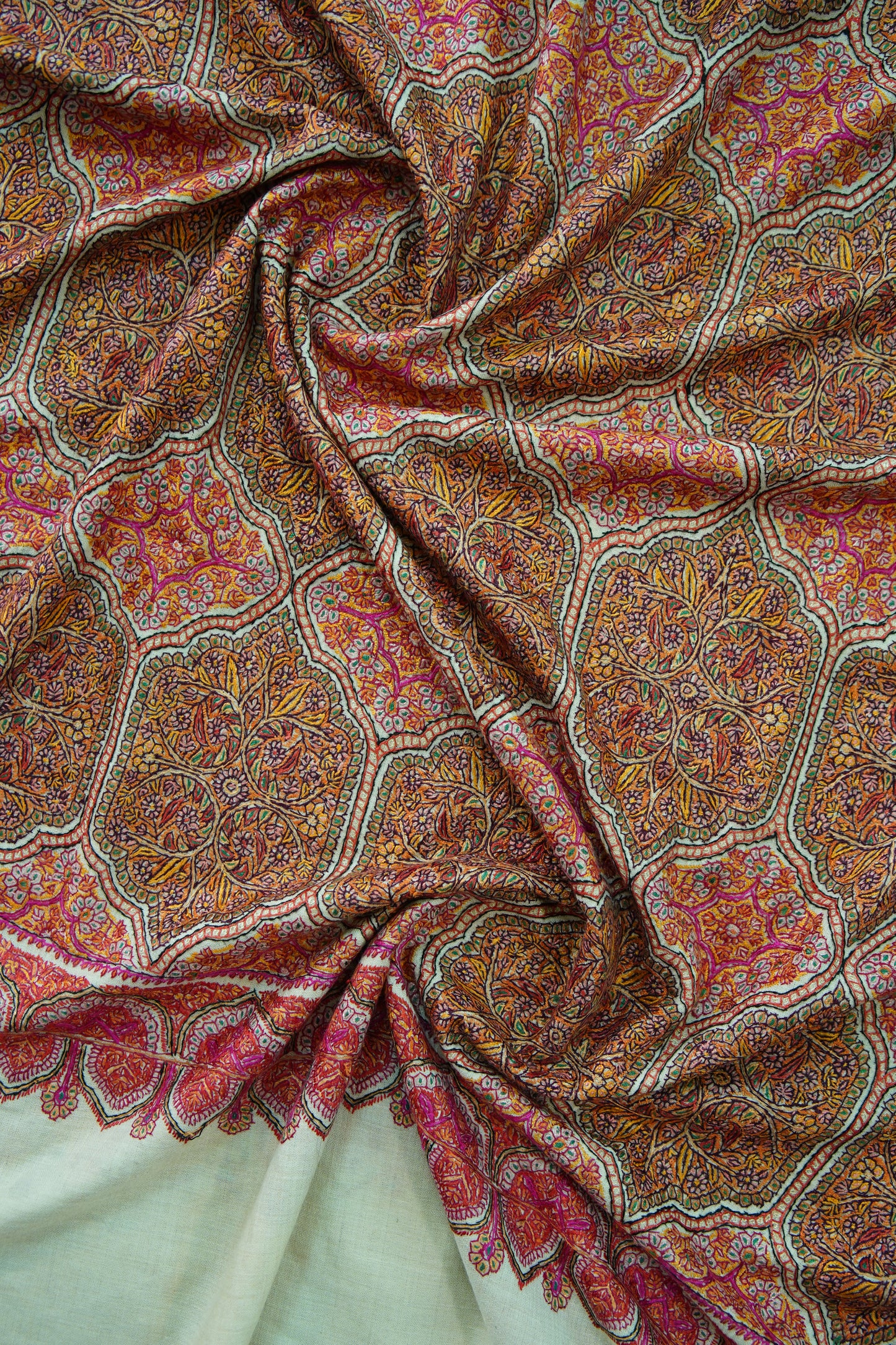 creamy white GI jamma embroidery pashmina shawl 9993