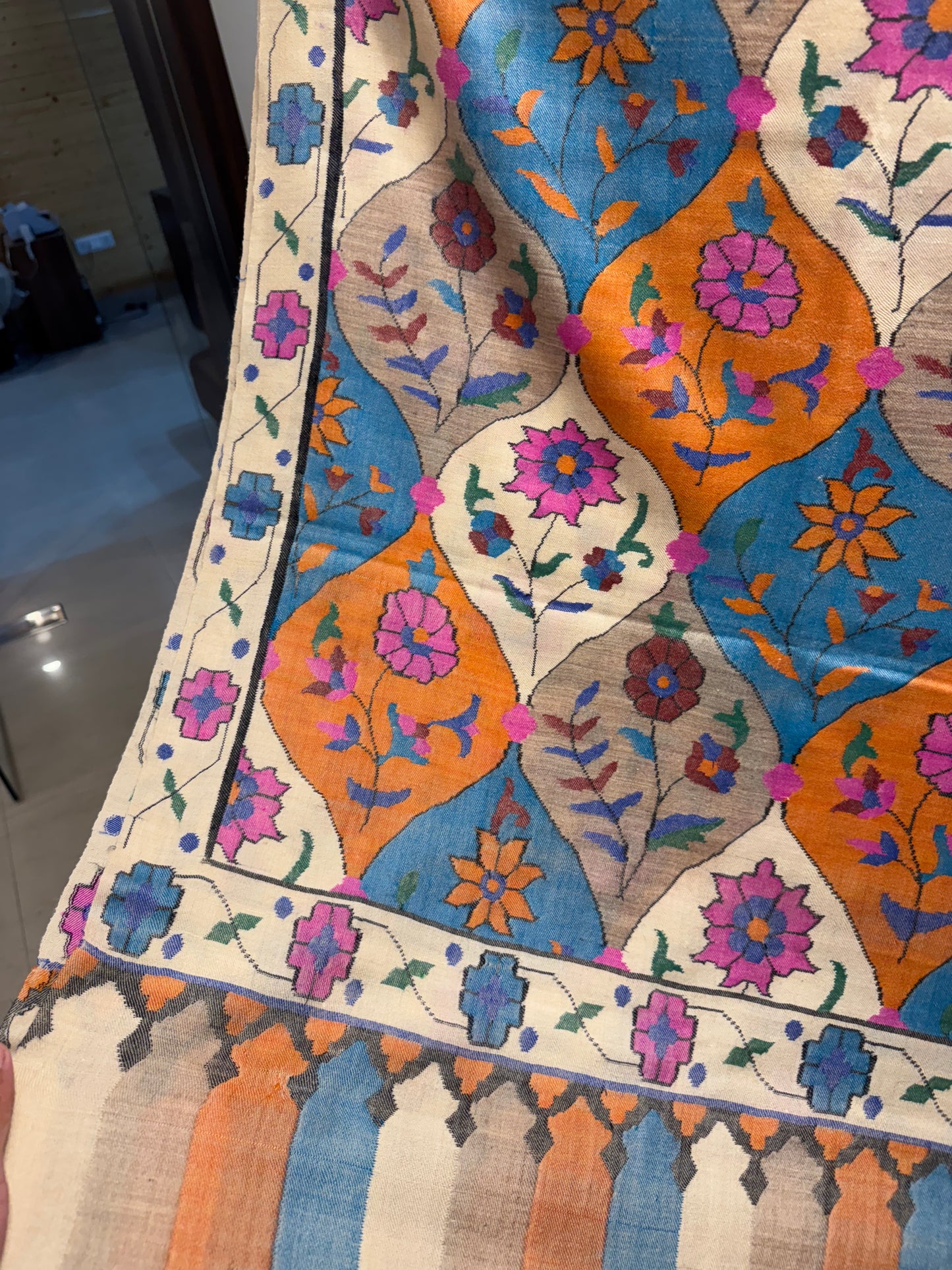 Kani woven offwhite base multicoloured shawl