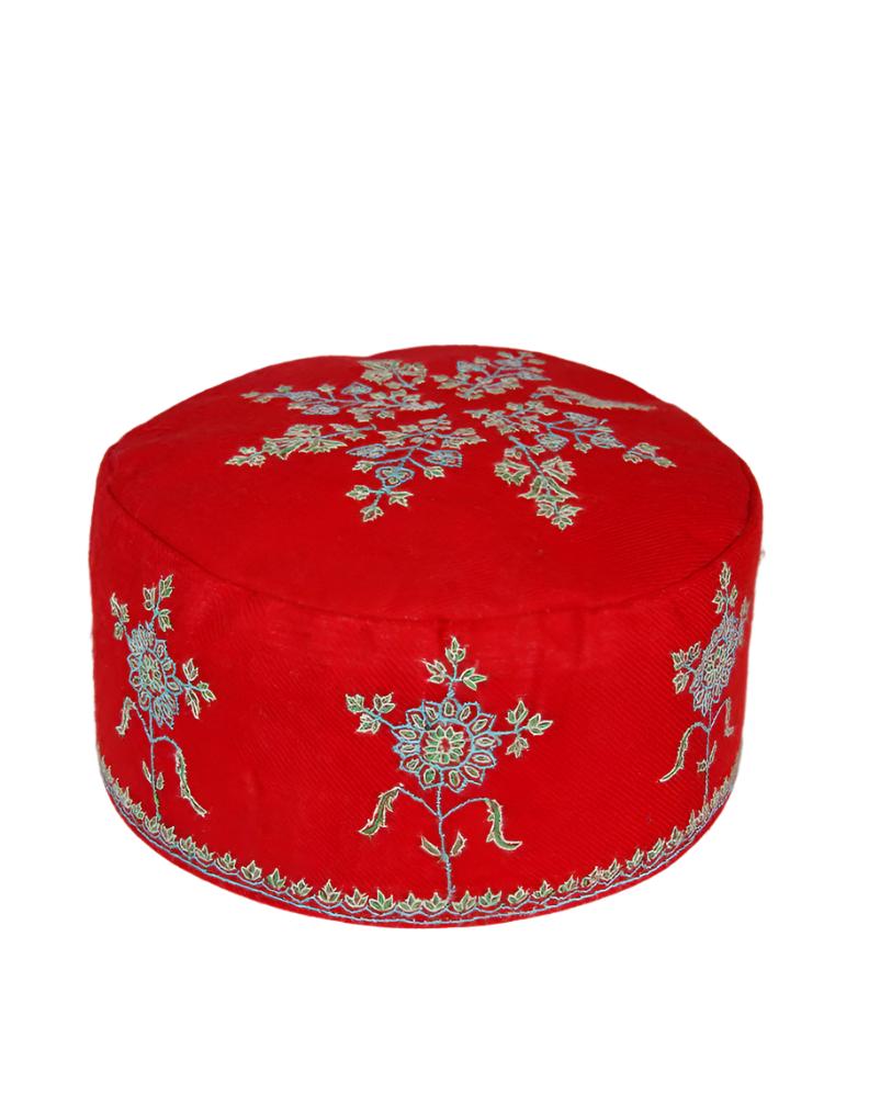 red handwork sozni pashmina cap TP-0001