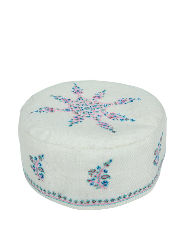 white handwork sozni pashmina cap TP-0011