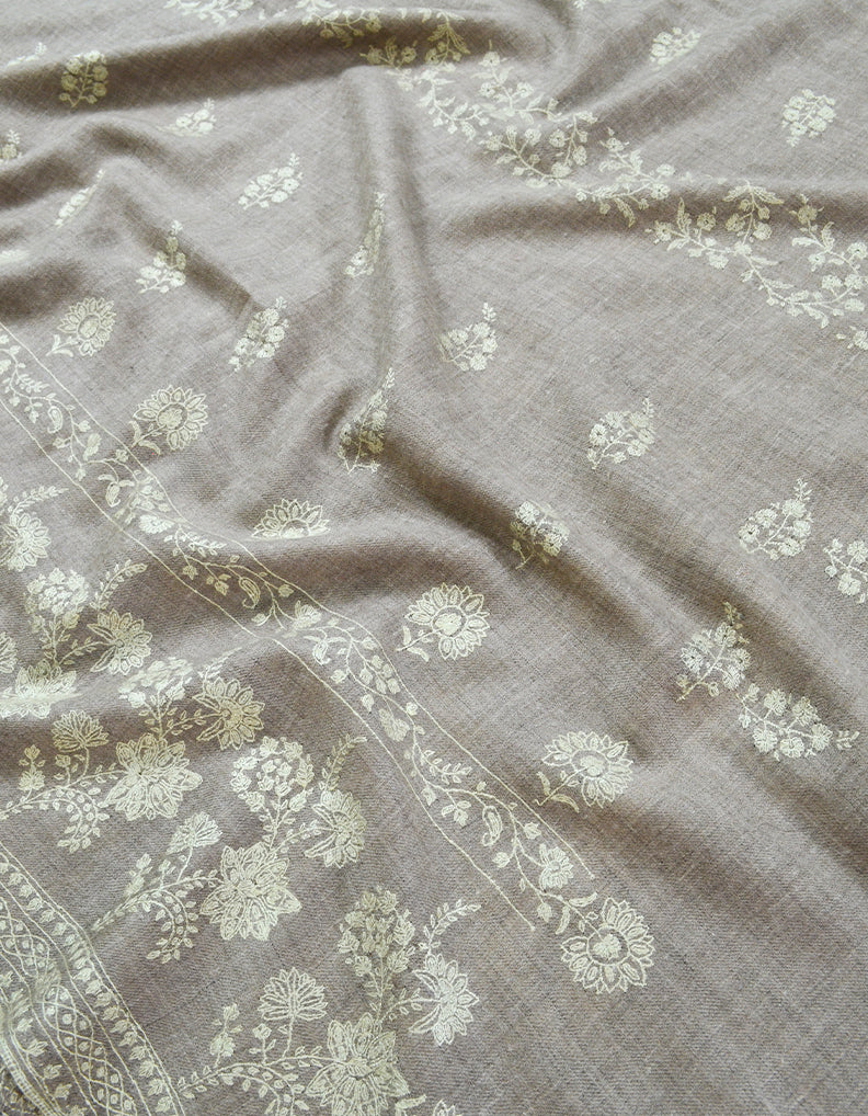 Natural Grey Embroidery Pashmina Shawl 7372
