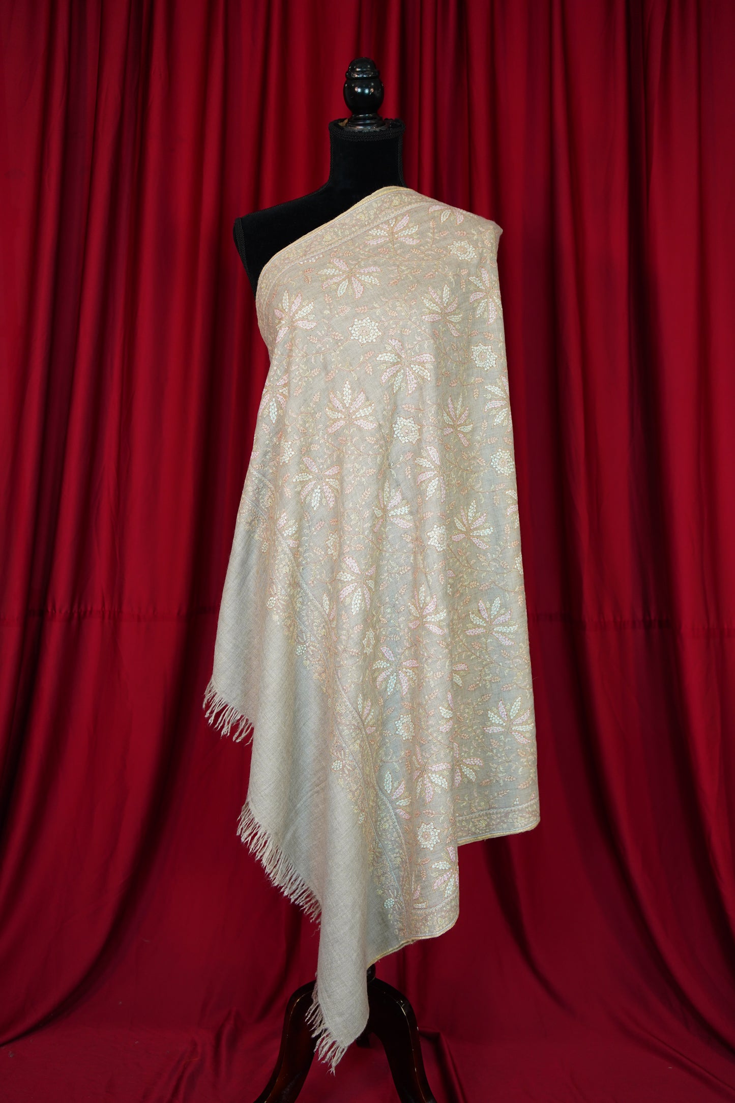 Light natural GI jaali embroidery pashmina shawl 0003