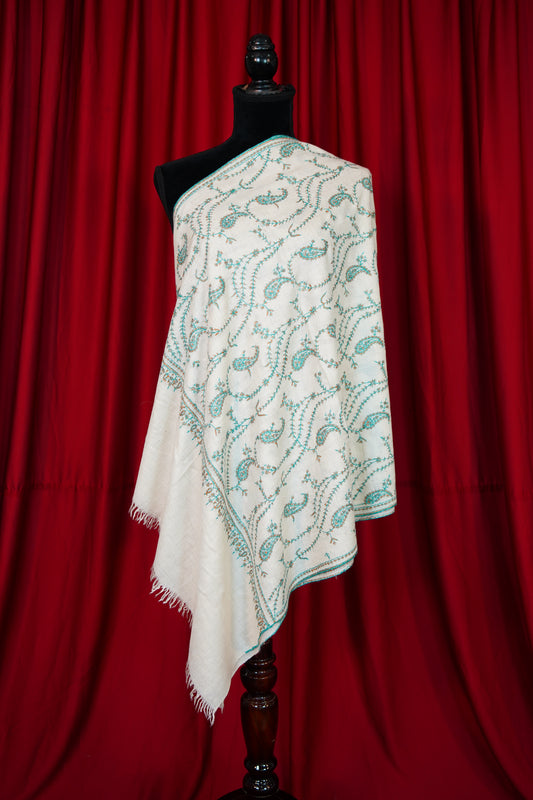 pure white GI jaali embroidery pashmina stole 0006