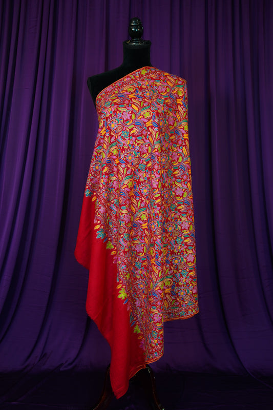 red GI jamma embroidery pashmina shawl 0011