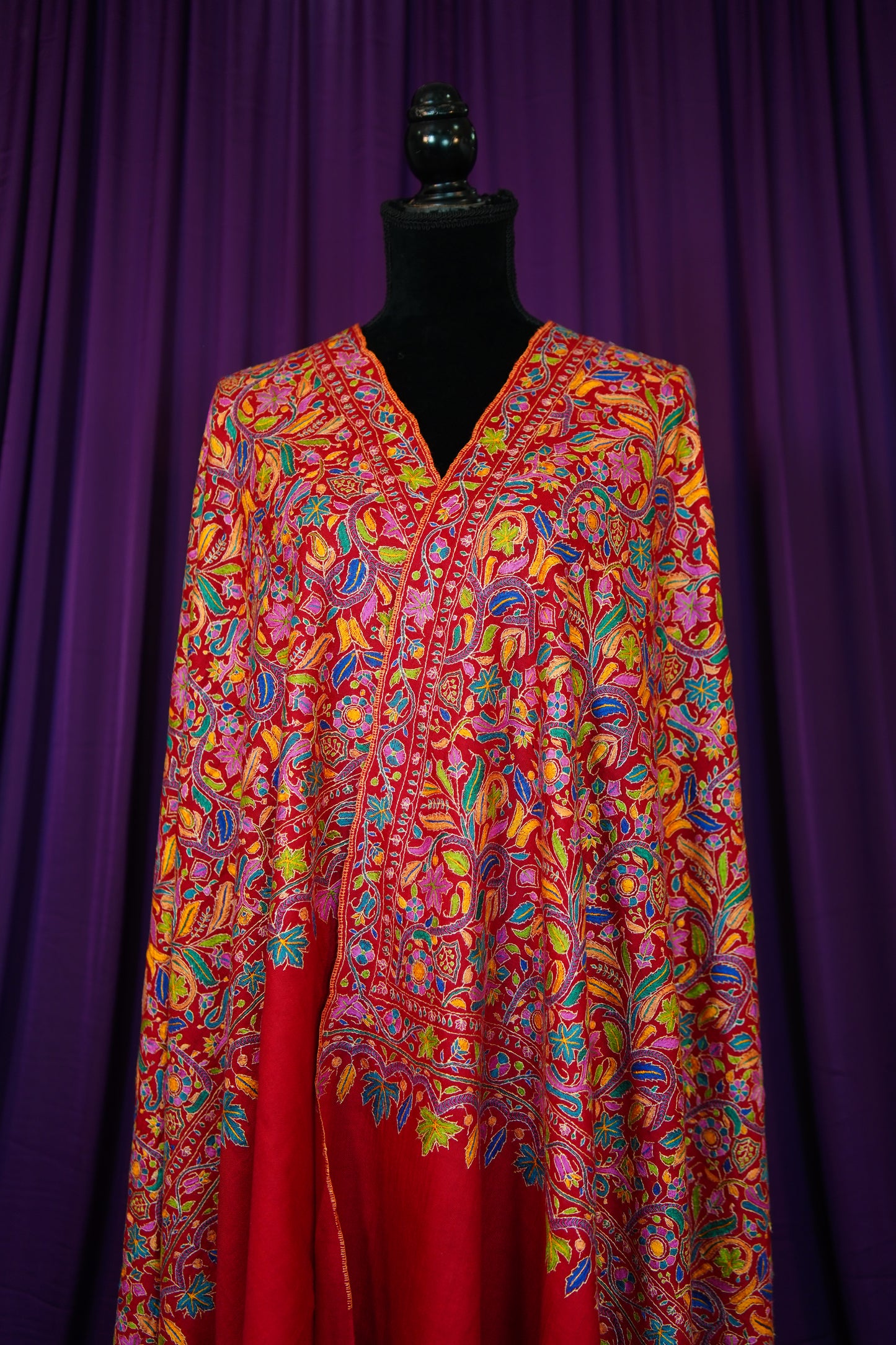red GI jamma embroidery pashmina shawl 0011