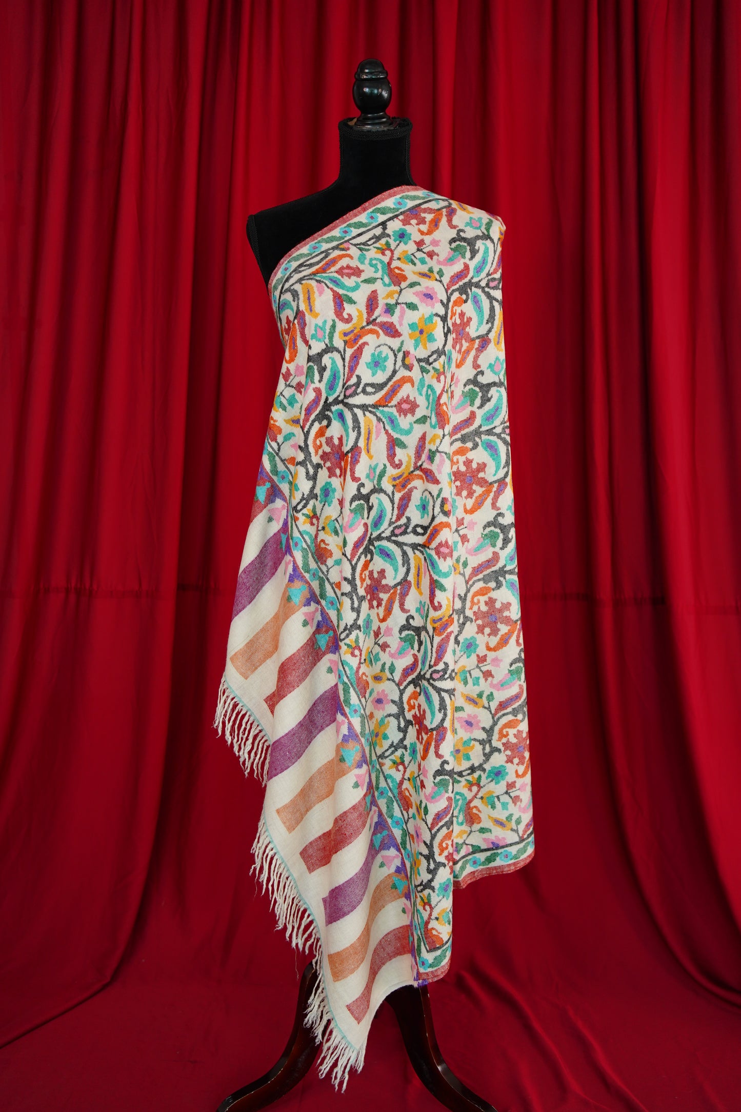 multi-coloured handspun GI kani jamma pashmina shawl 0019