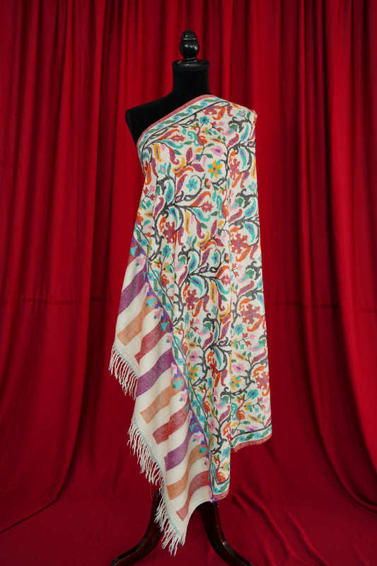 multi-coloured handspun GI kani jamma pashmina shawl 0019