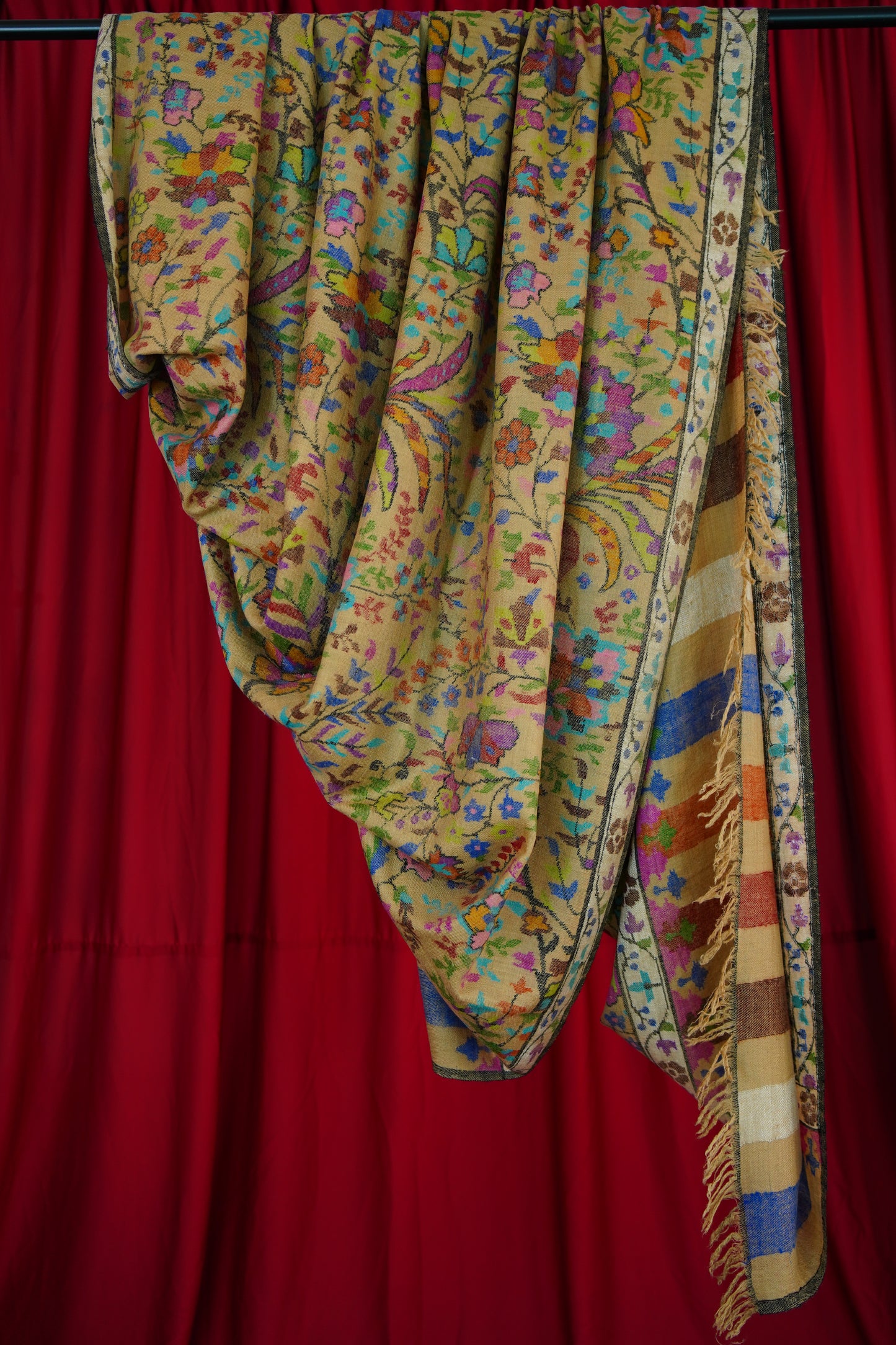 multi-coloured handspun XL GI kani jamma pashmina shawl 0021