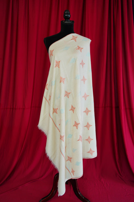 white butis GI embroidery pashmina shawl 0027
