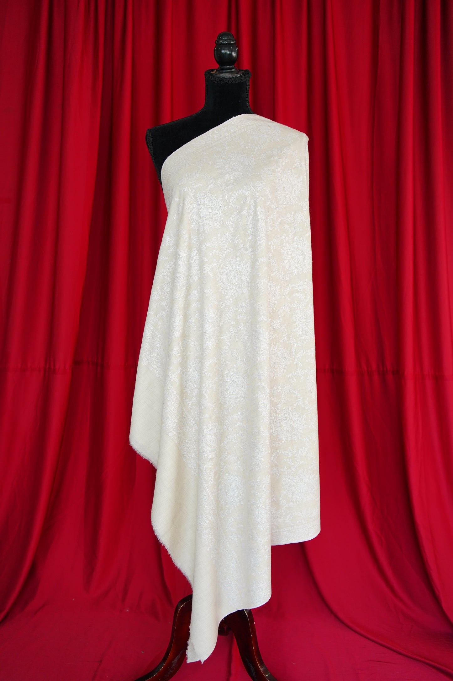 white on white GI embroidery pashmina shawl 0030
