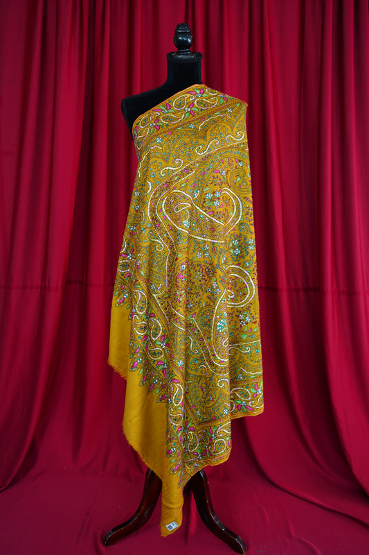 mustard GI jamma embroidery pashmina shawl 0032