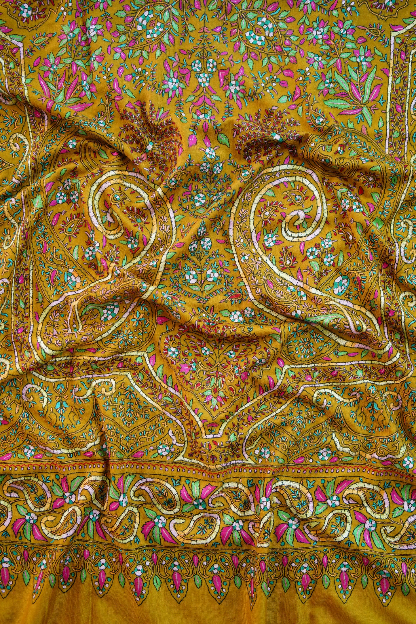 mustard GI jamma embroidery pashmina shawl 0032