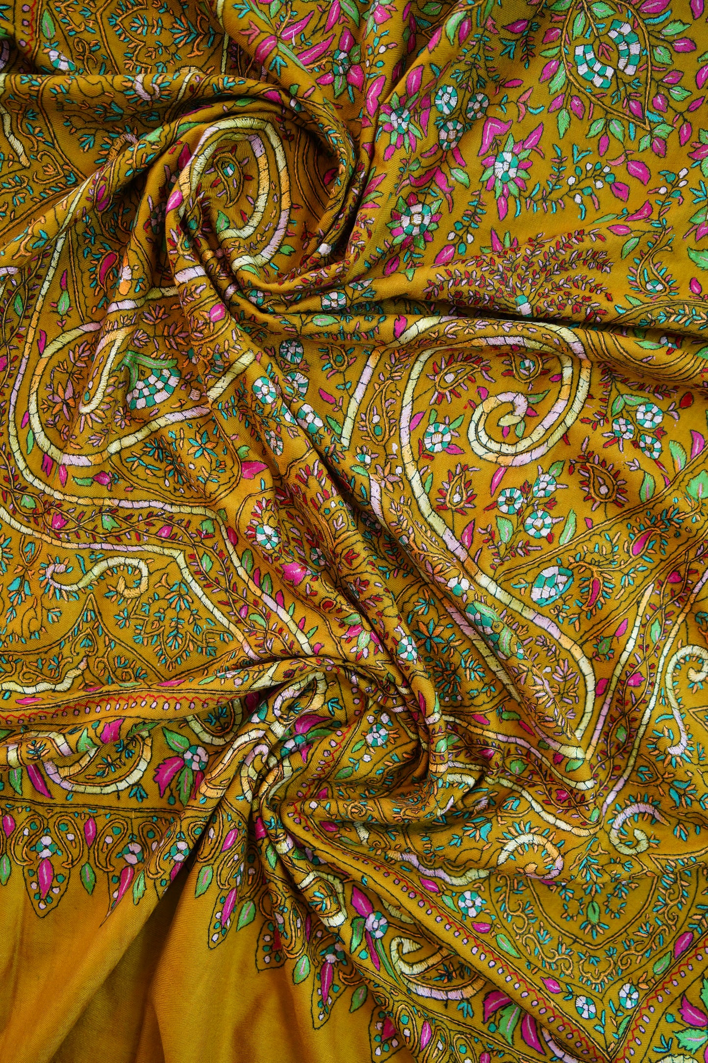 mustard GI jamma embroidery pashmina shawl 0032