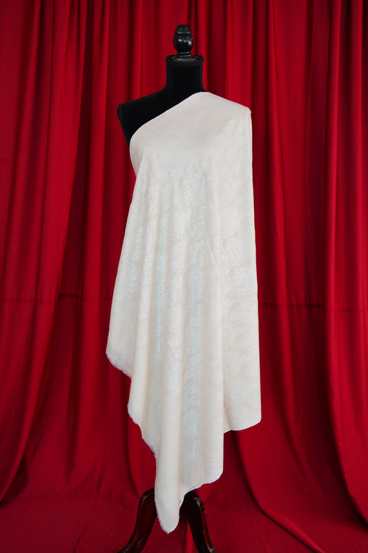 white on white GI embroidery pashmina shawl 0034