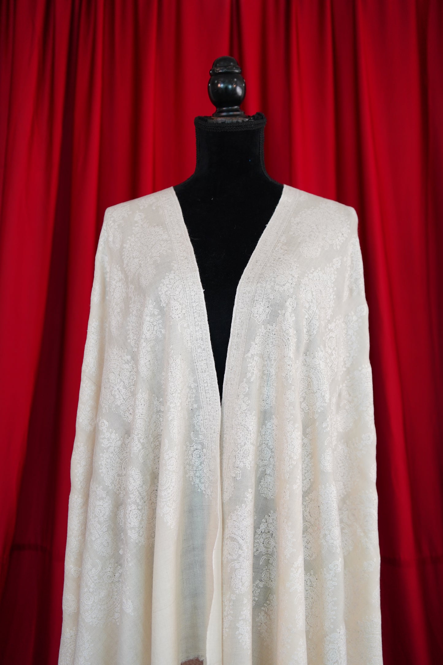 white on white GI embroidery pashmina shawl 0034