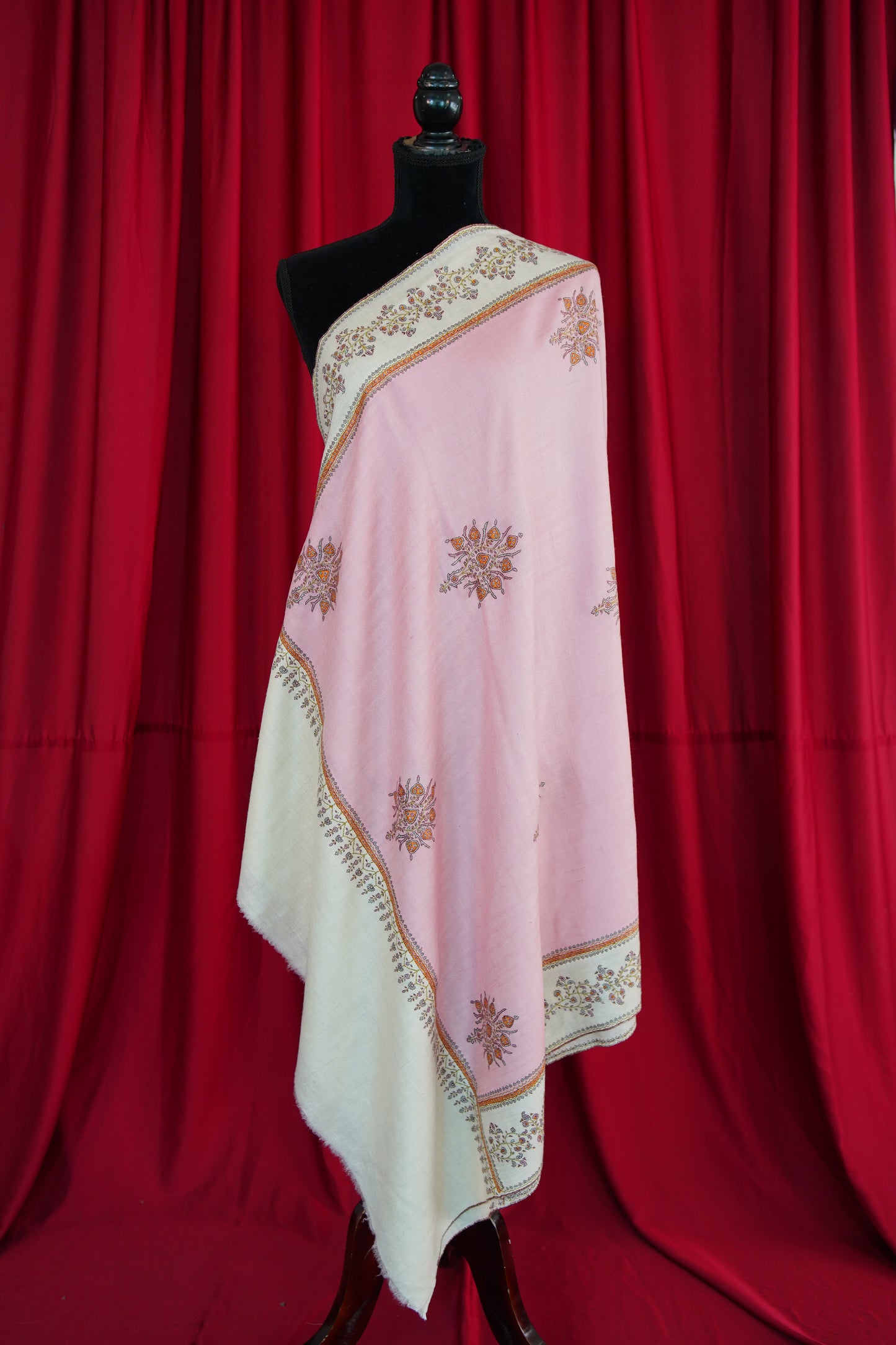 white and pink GI butis embroidery pashmina shawl 0035