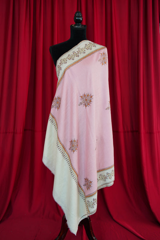 white and pink GI butis embroidery pashmina shawl 0035