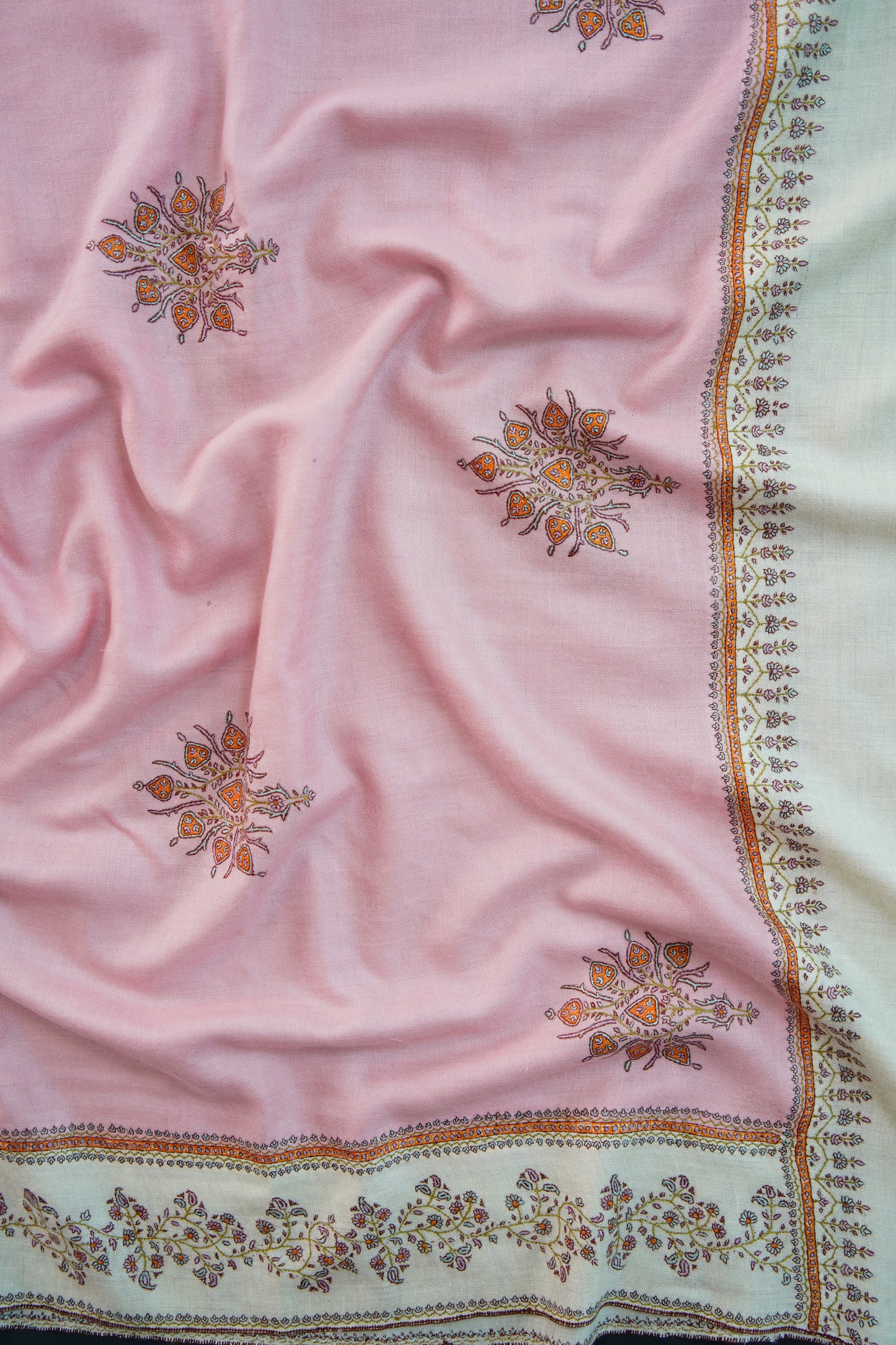 white and pink GI butis embroidery pashmina shawl 0035