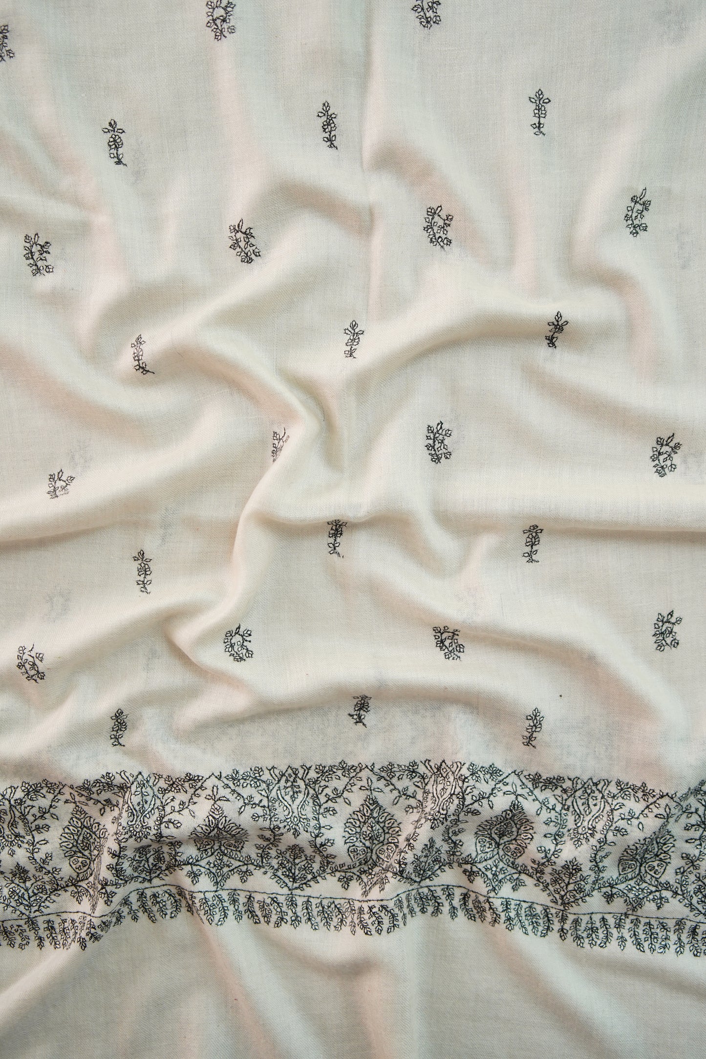 pure white GI embroidery pashmina stole 0038