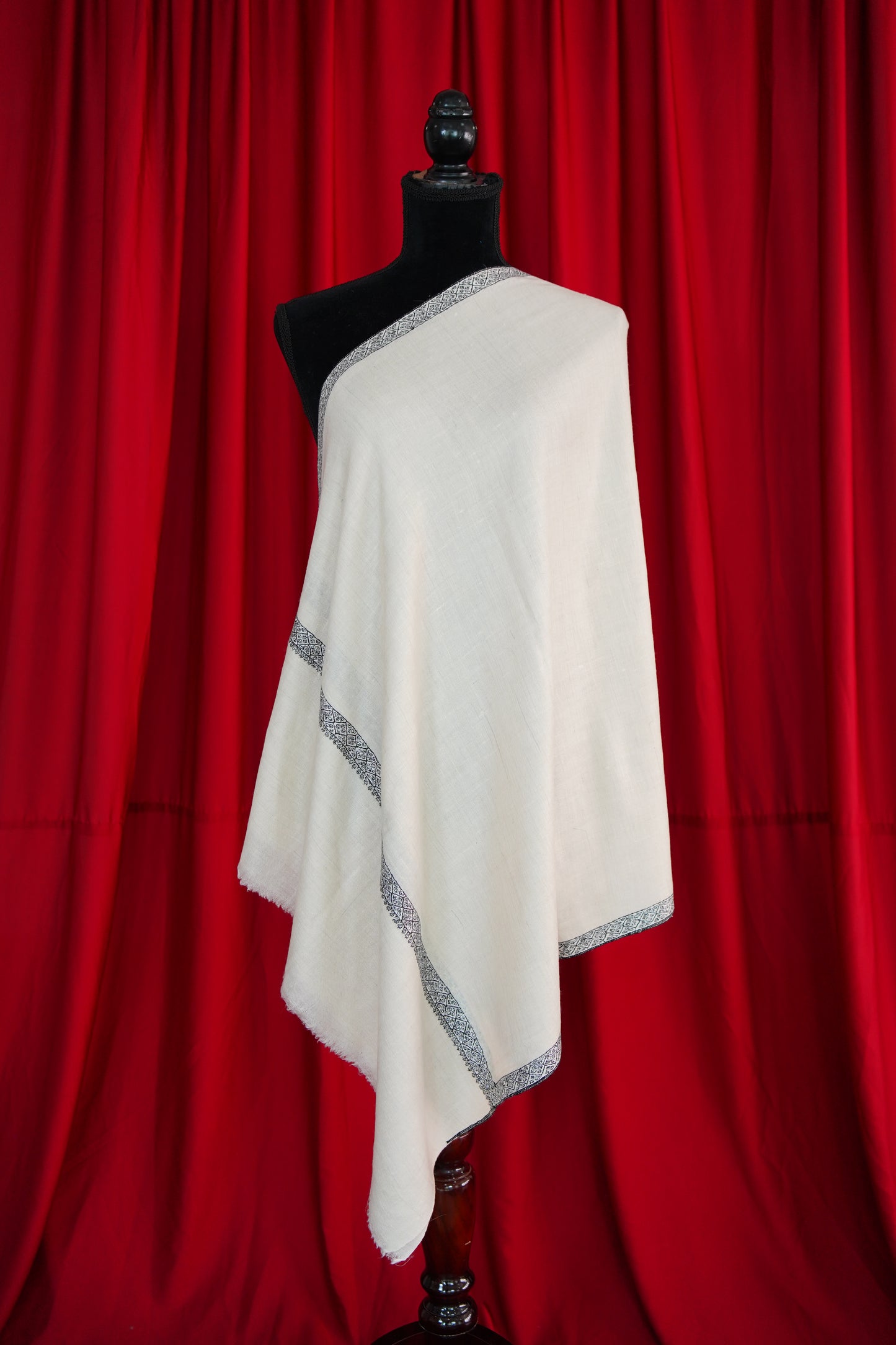 pure white GI embroidery pashmina stole 0040