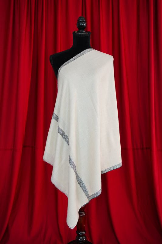 pure white GI embroidery pashmina stole 0040