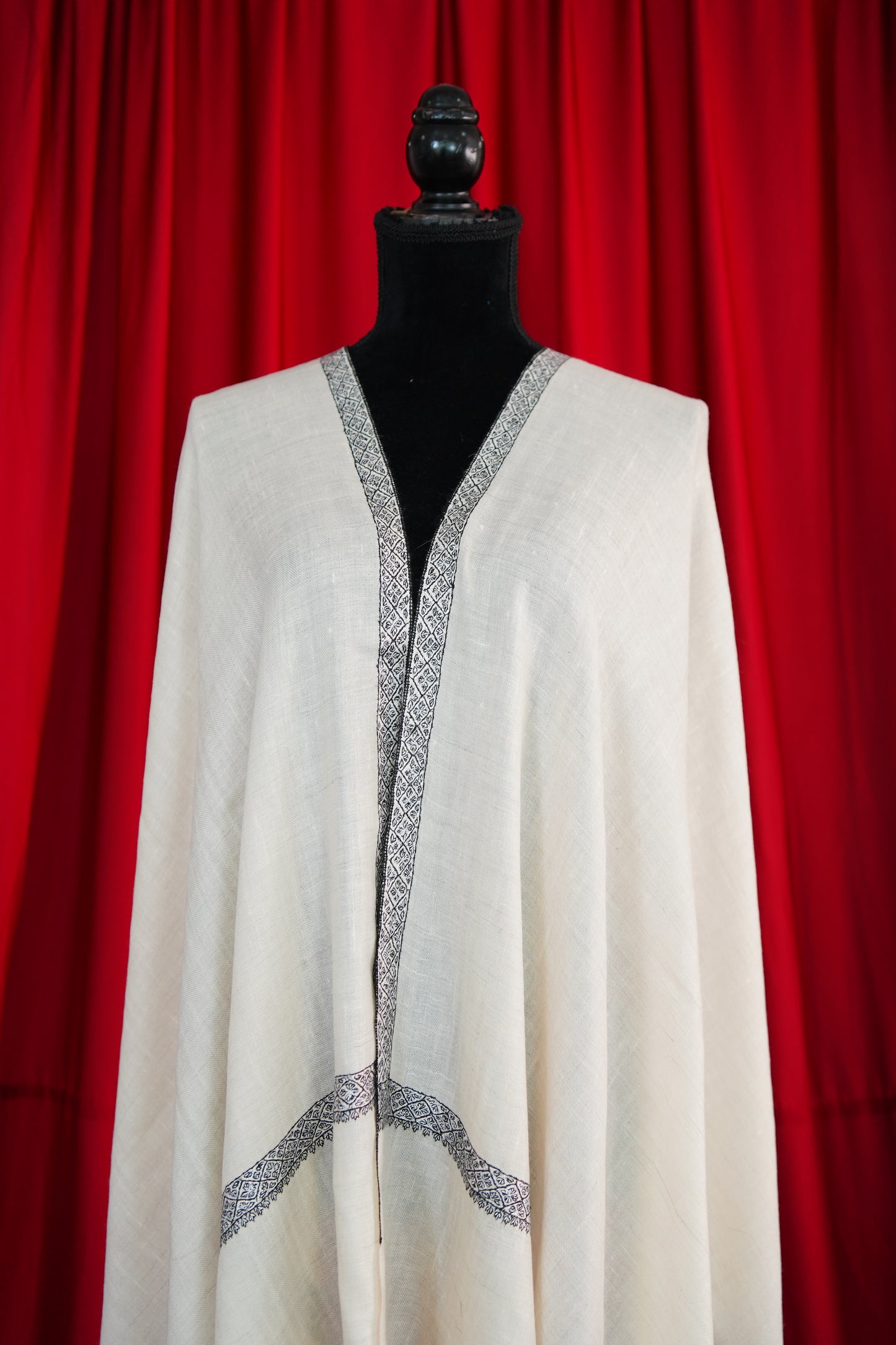 pure white GI embroidery pashmina stole 0040