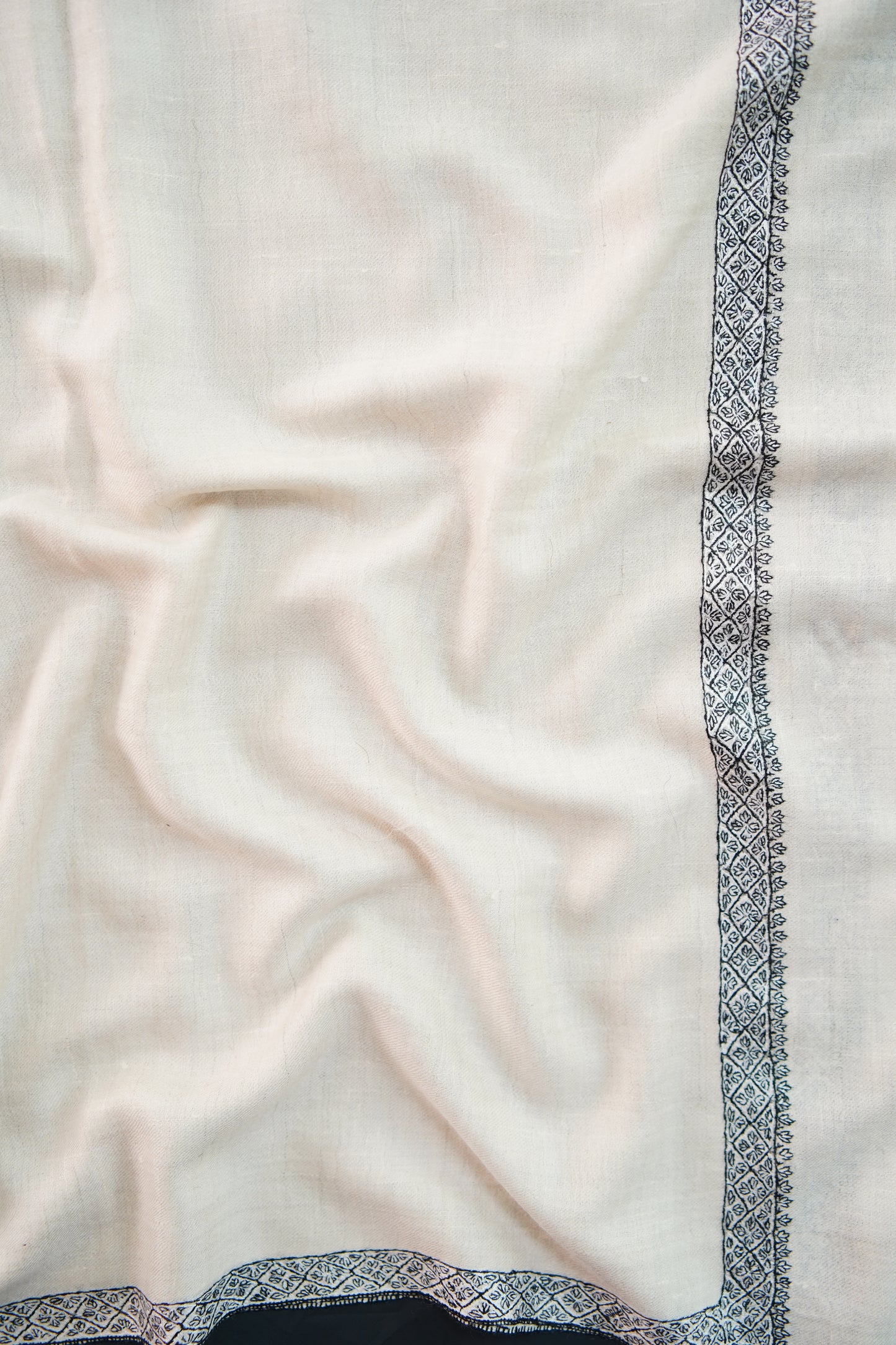 pure white GI embroidery pashmina stole 0040