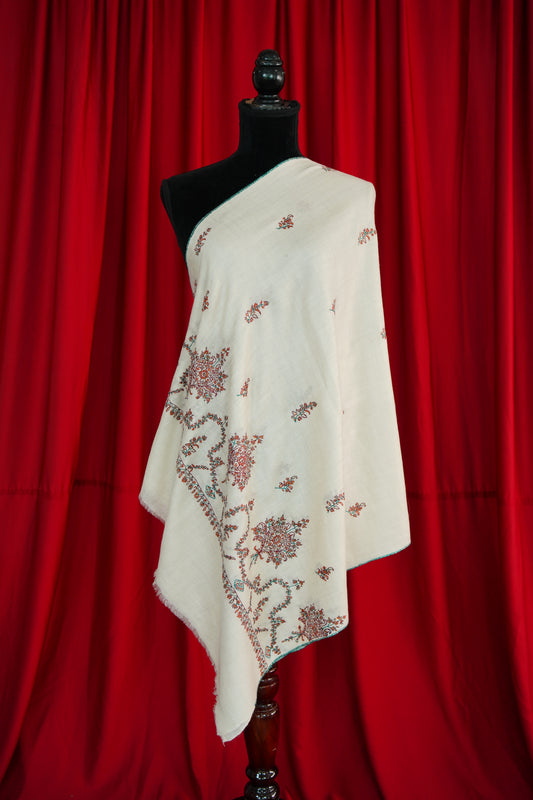 white GI butis embroidery pashmina stole 0042