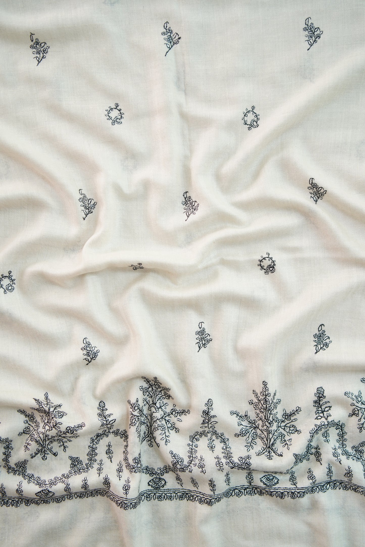 pure white GI butis embroidery pashmina stole 0044