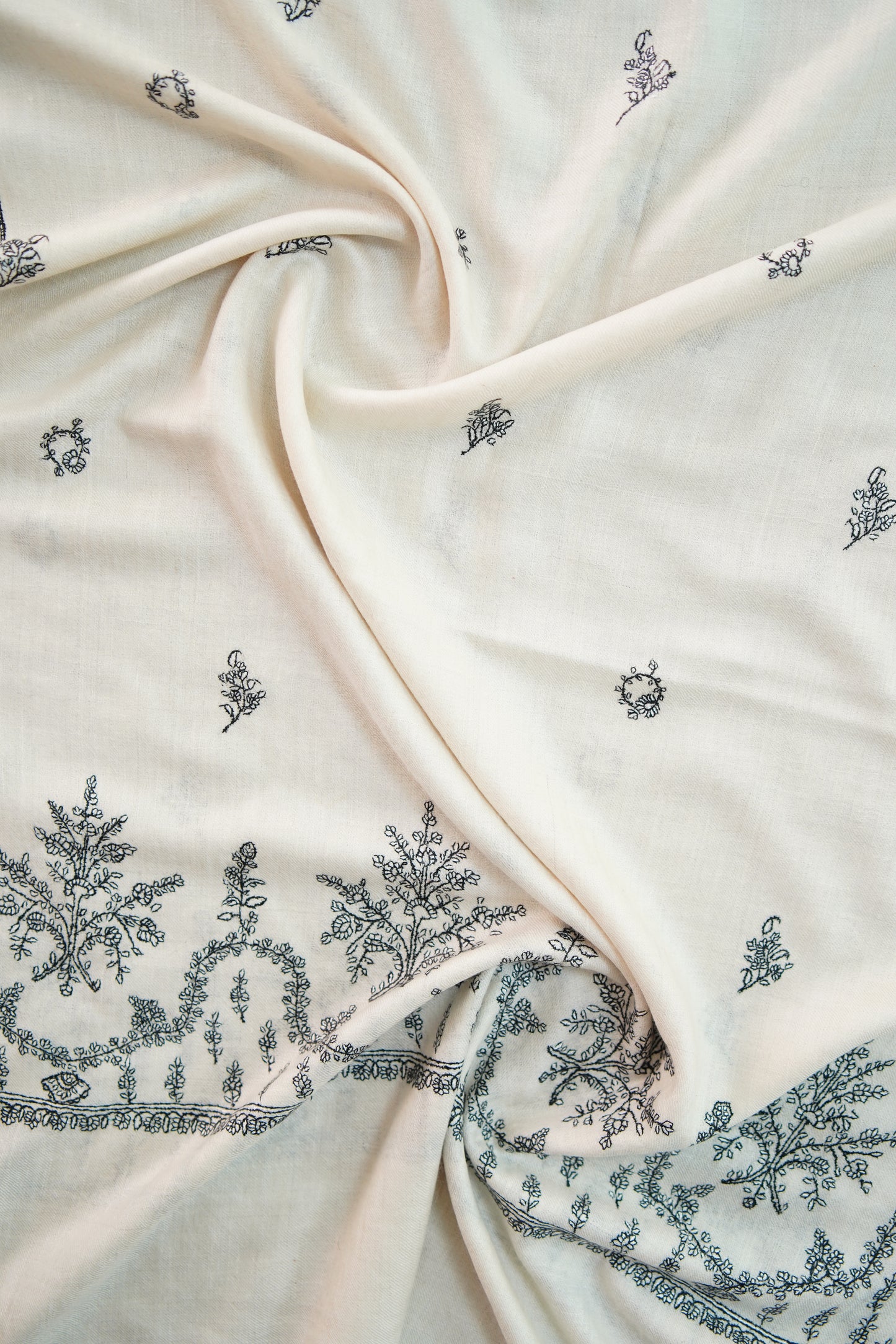 pure white GI butis embroidery pashmina stole 0044