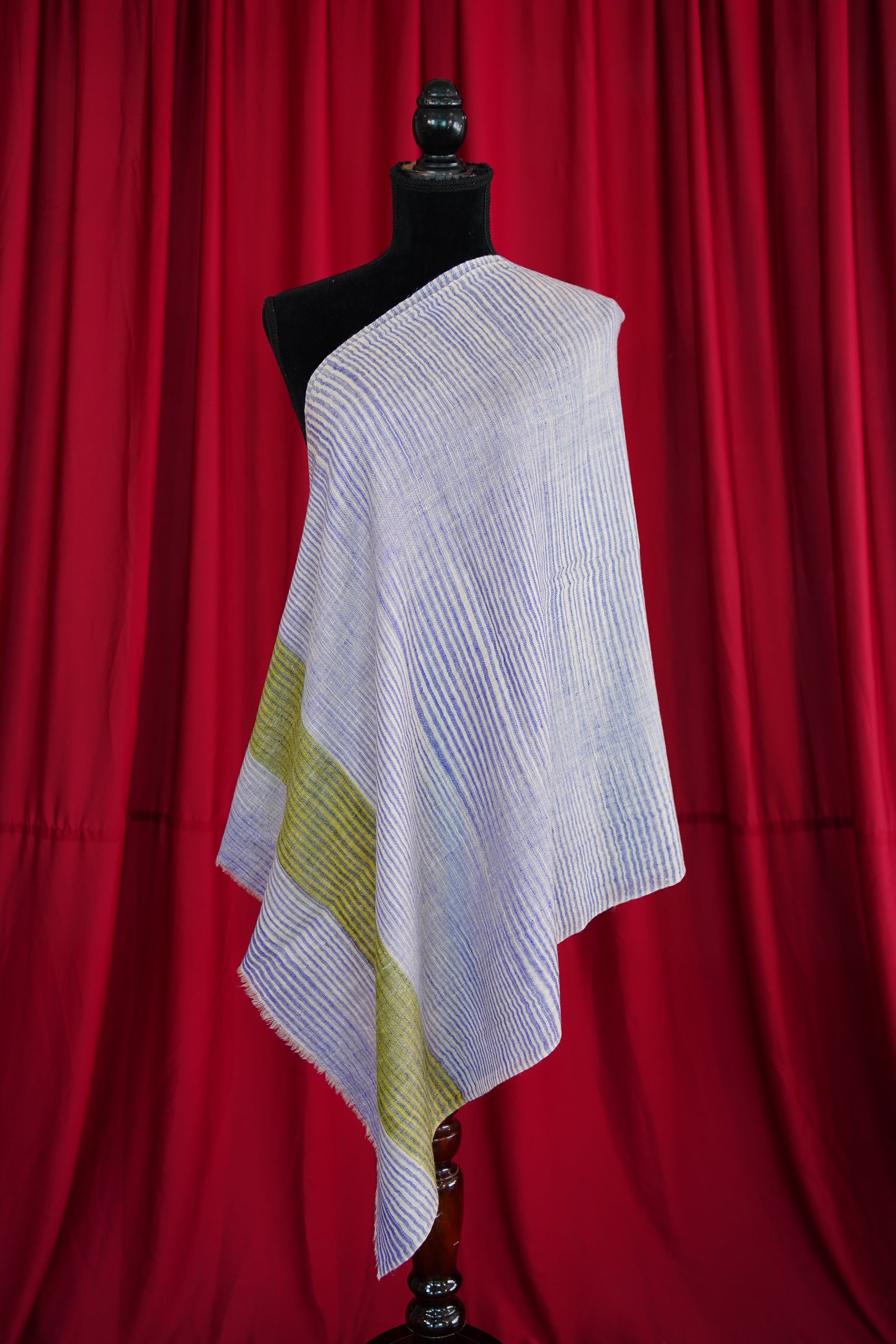 blue and green striped pashmina stole 0053