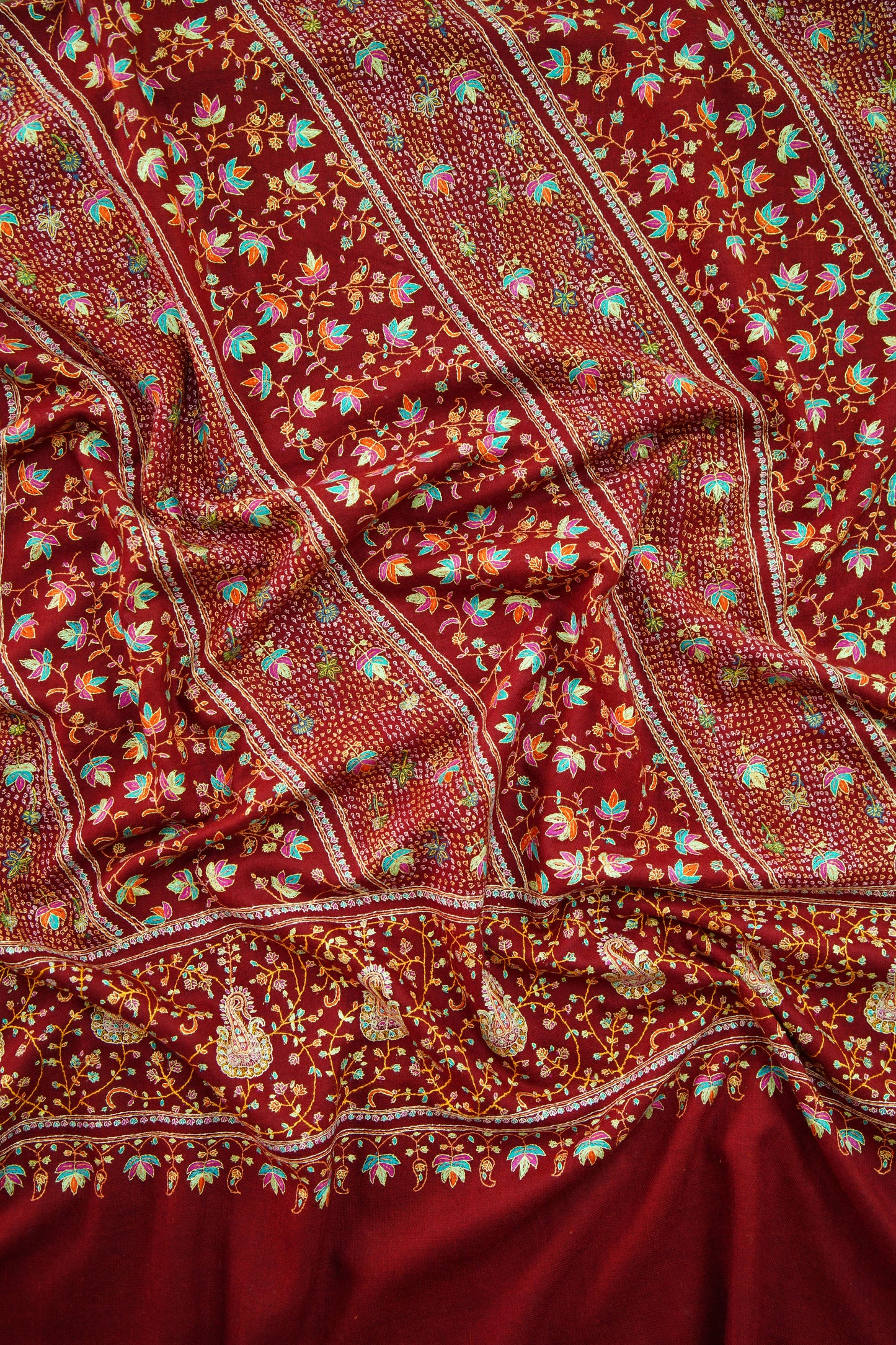 maroon handspun GI embroidery pashmina shawl 0063