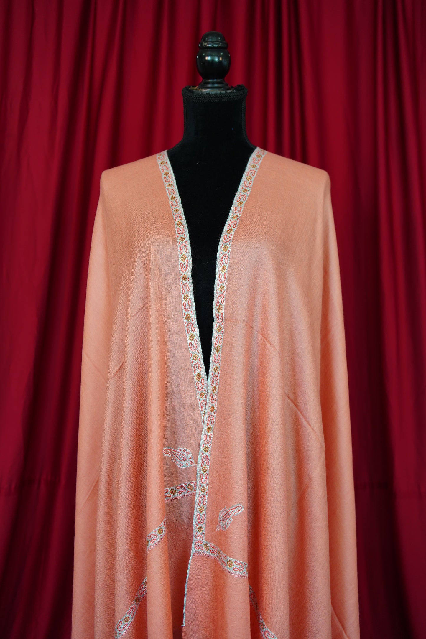 salmon GI embroidery pashmina shawl 0064