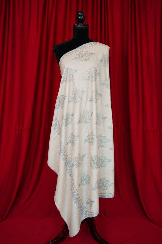 white GI butis embroidery pashmina shawl 0065