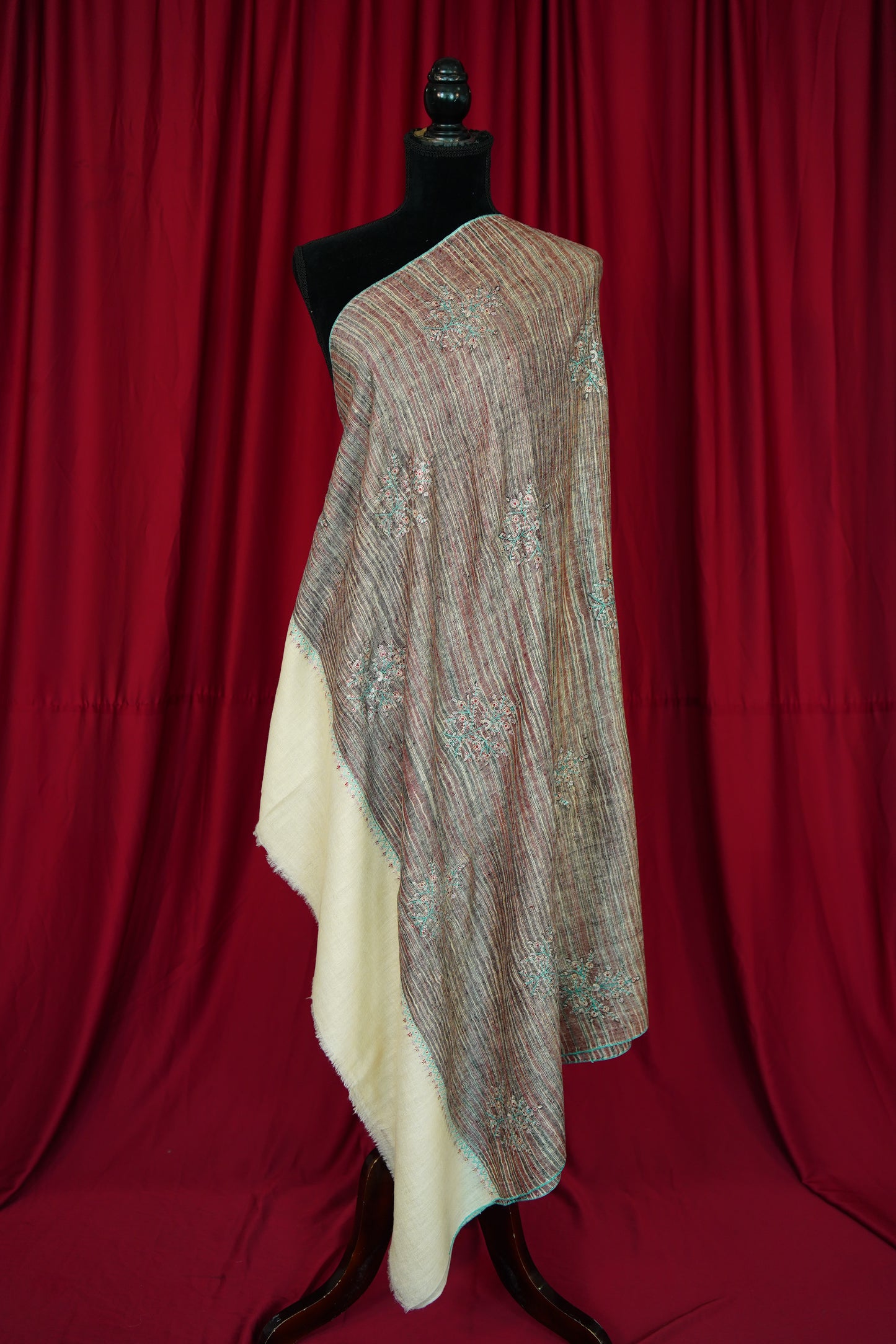 striped GI butis embroidery pashmina shawl 0067