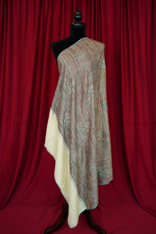 striped GI butis embroidery pashmina shawl 0067