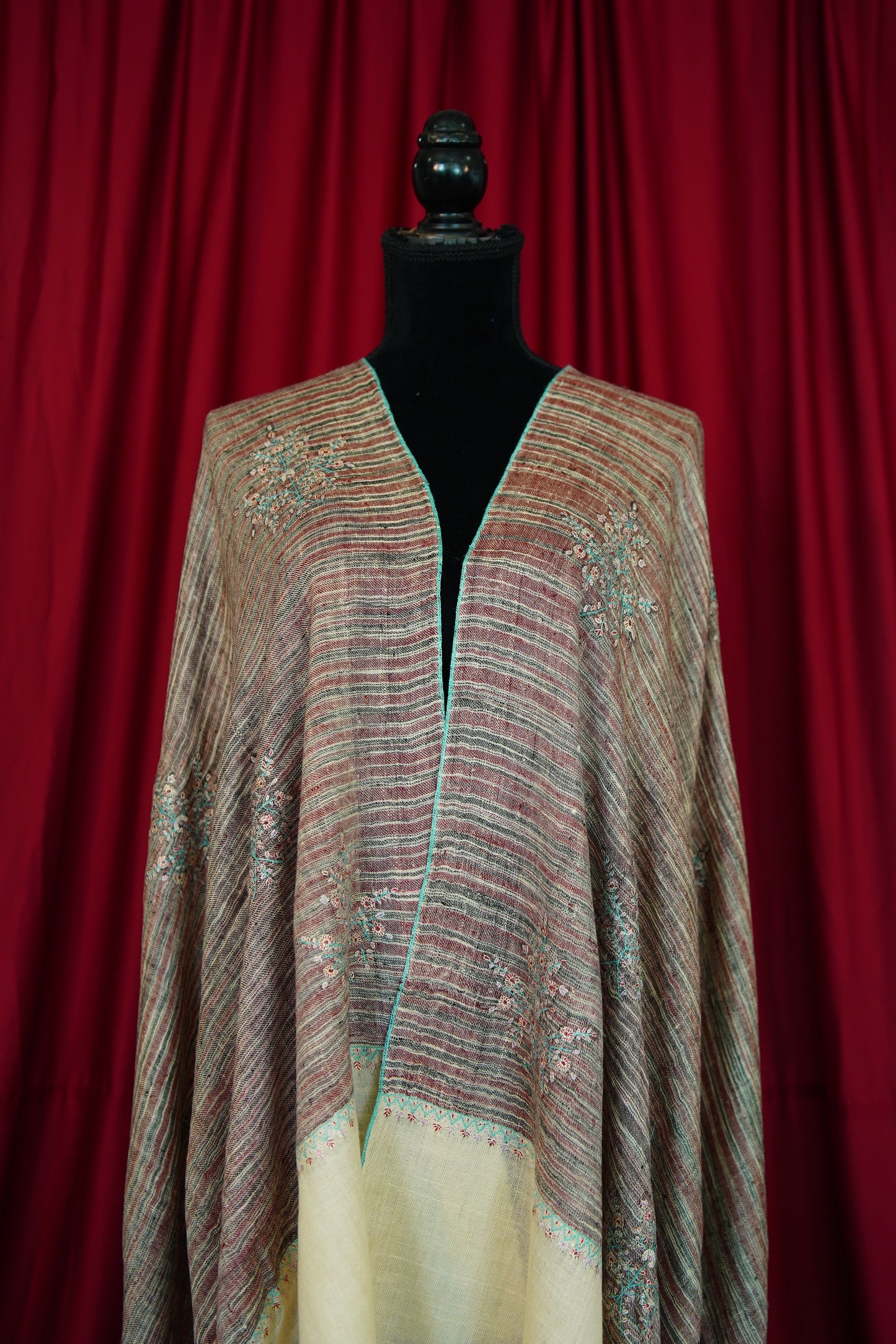striped GI butis embroidery pashmina shawl 0067