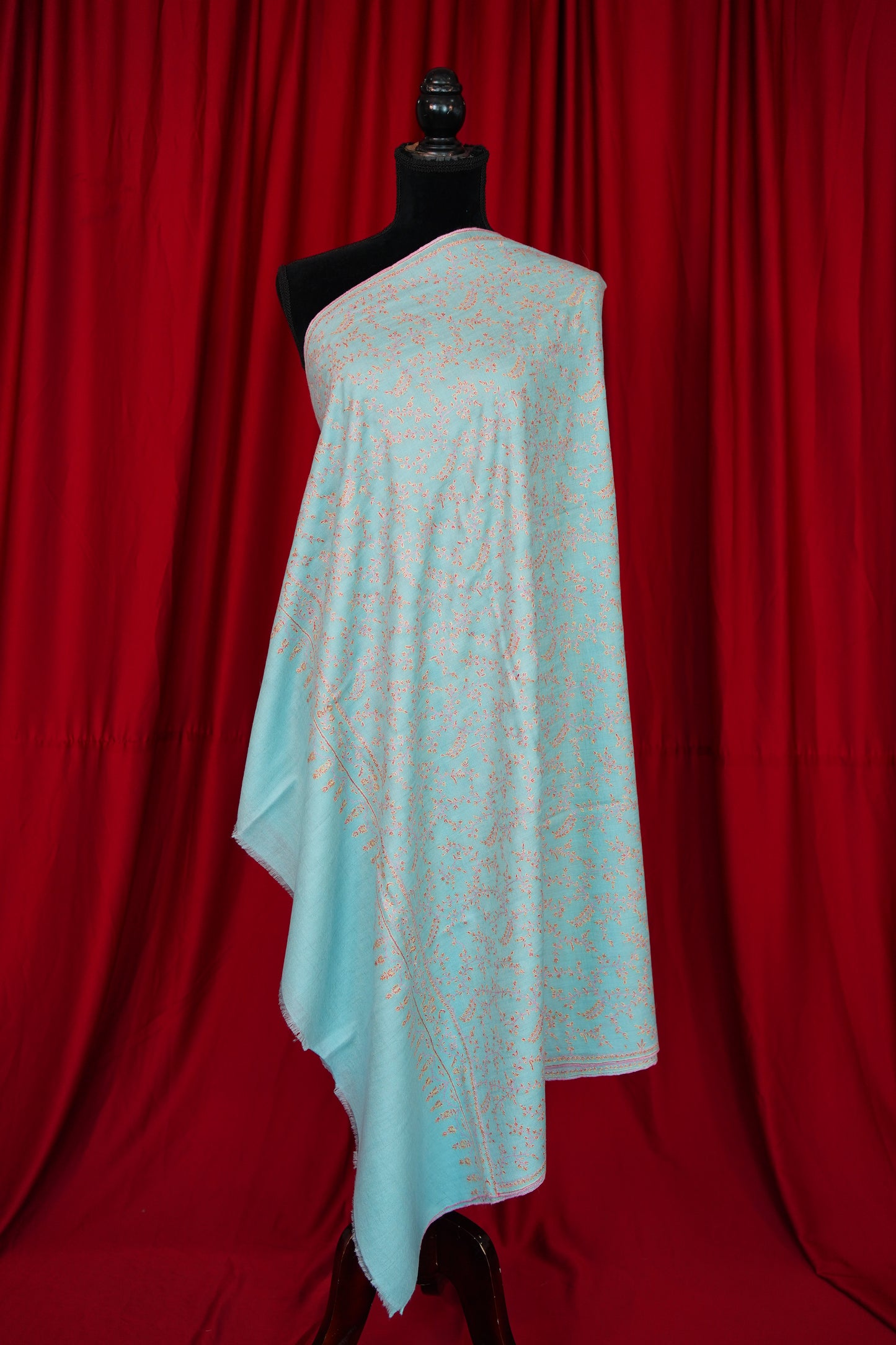 sky blue GI jaali embroidery pashmina shawl 0069