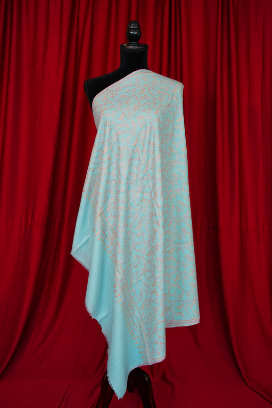 sky blue GI jaali embroidery pashmina shawl 0069