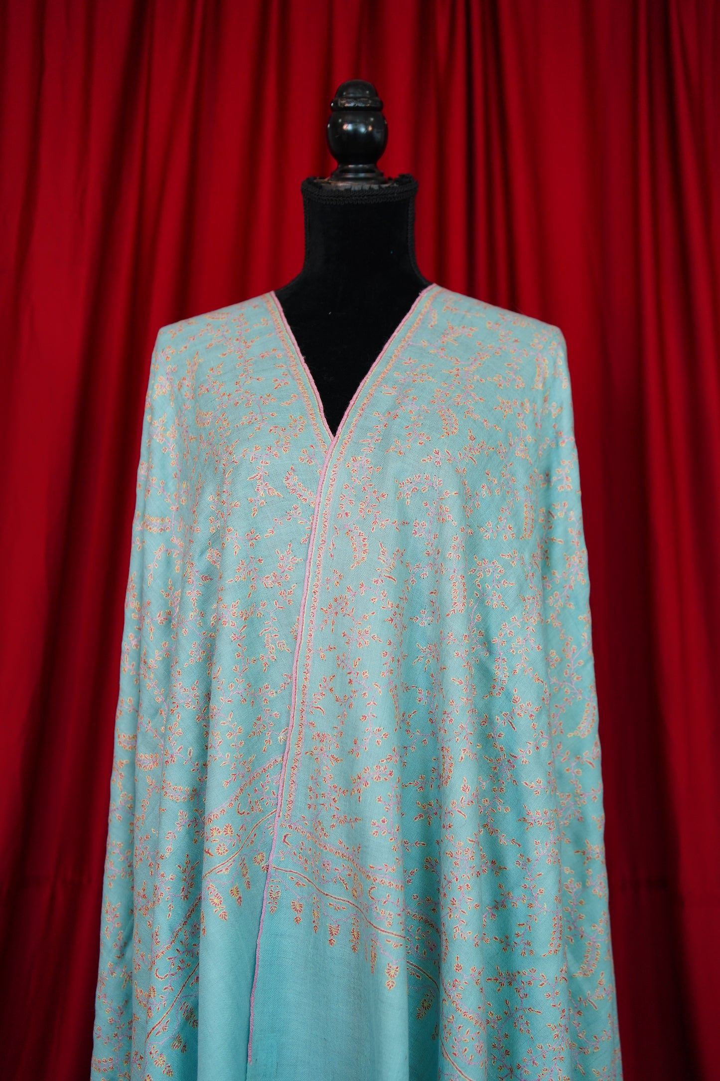sky blue GI jaali embroidery pashmina shawl 0069