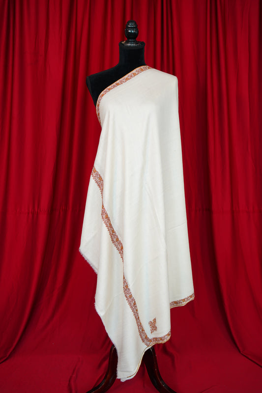 pure white GI embroidery pashmina shawl 0071