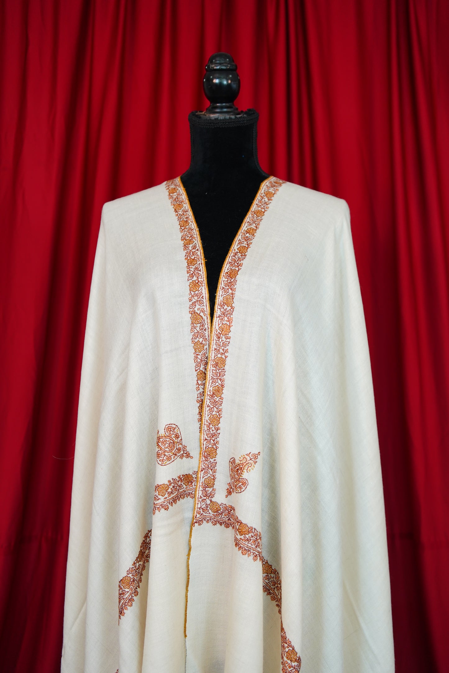 pure white GI embroidery pashmina shawl 0071