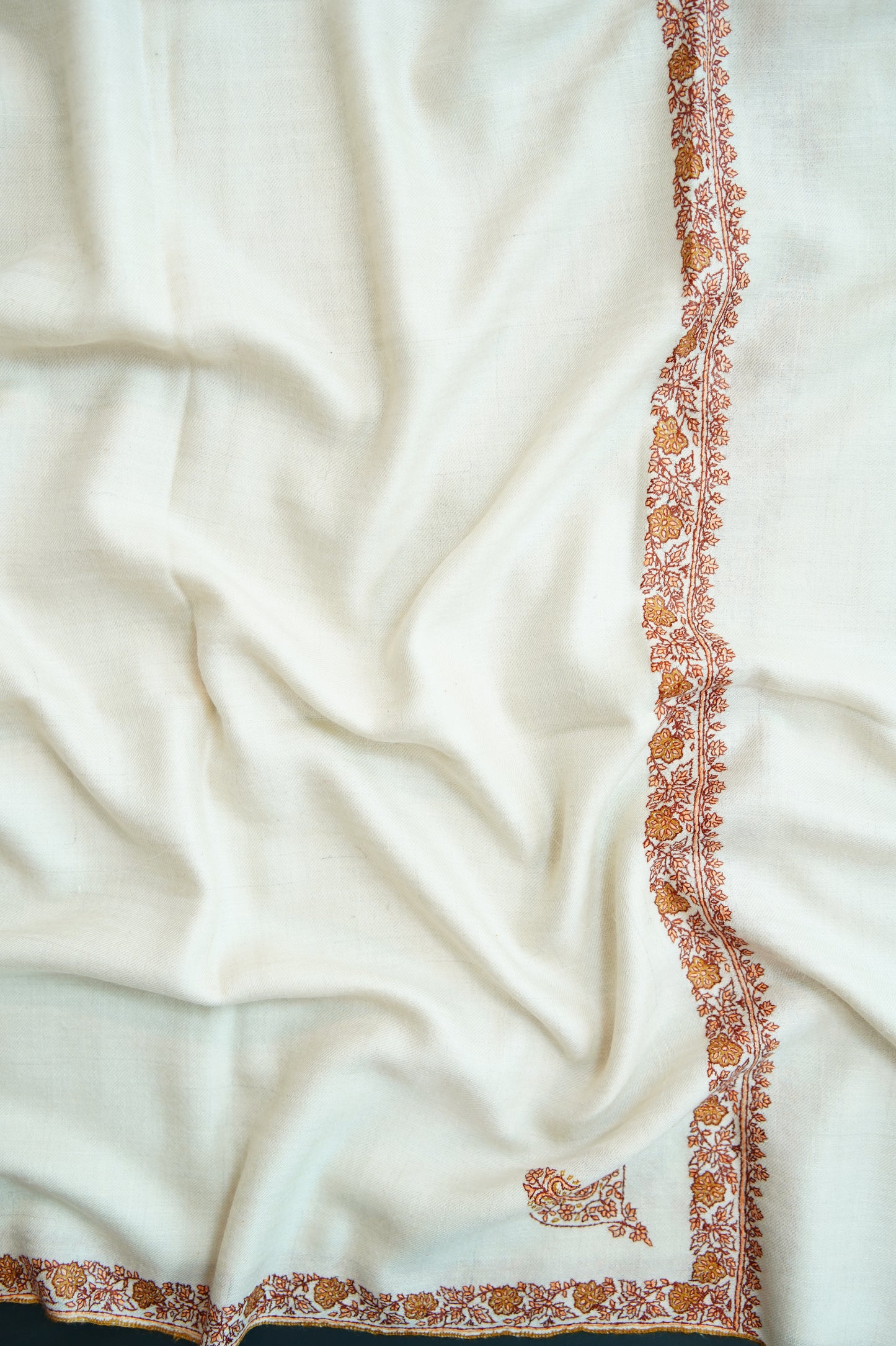 pure white GI embroidery pashmina shawl 0071