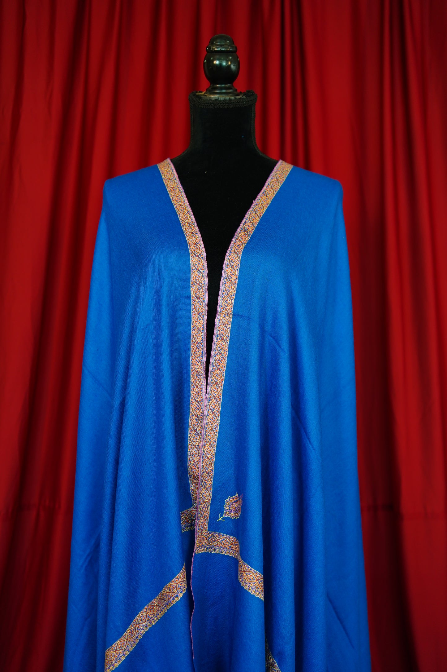 sapphire blue GI embroidery pashmina shawl 0074