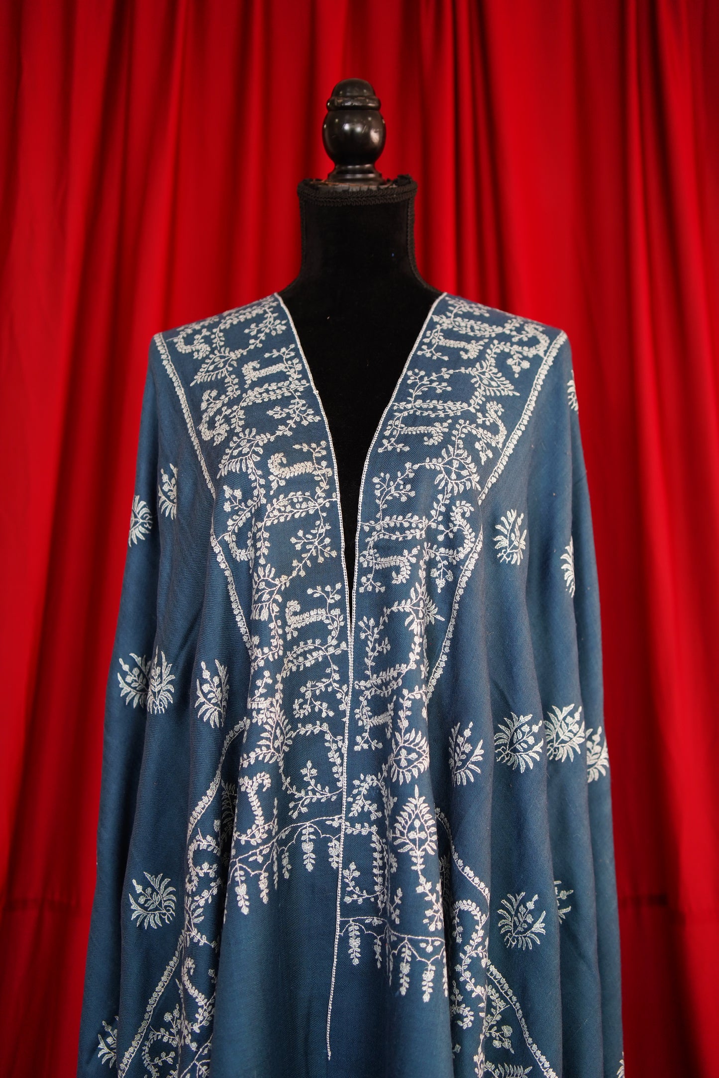 pigeon blue GI embroidery pashmina shawl 0078
