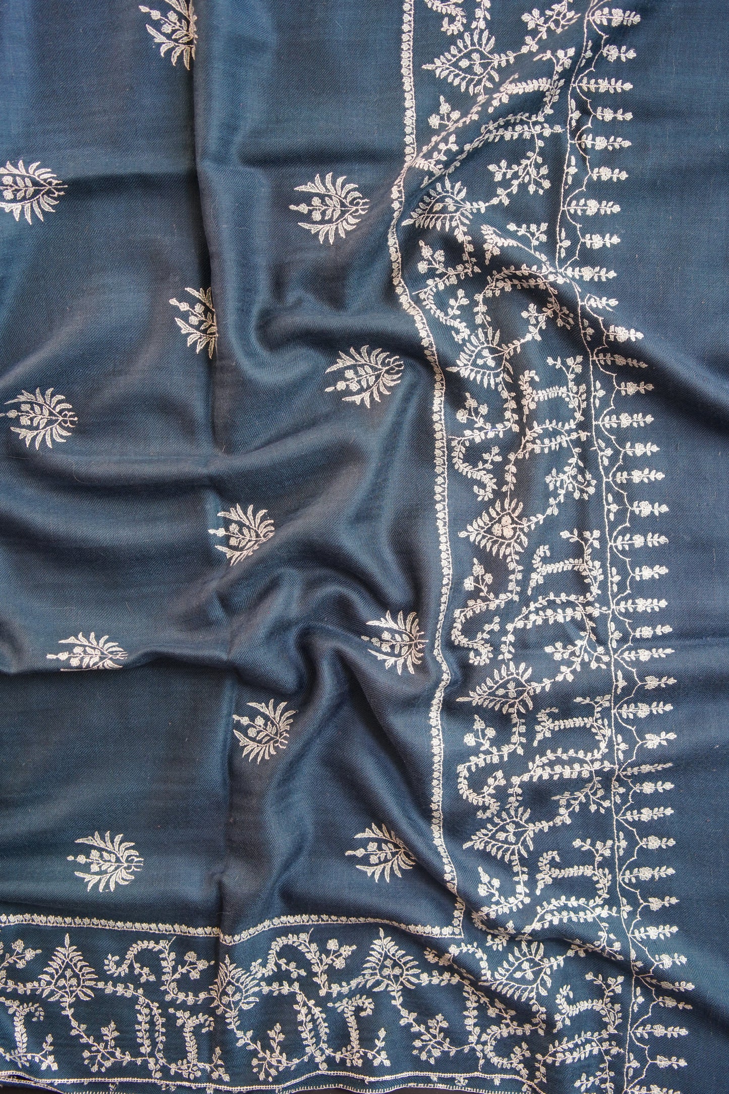 pigeon blue GI embroidery pashmina shawl 0078