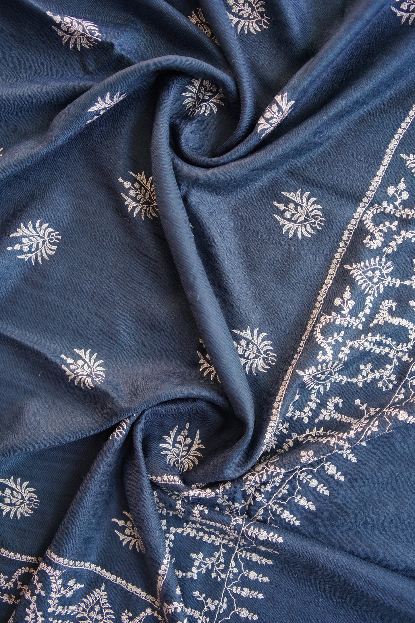 pigeon blue GI embroidery pashmina shawl 0078