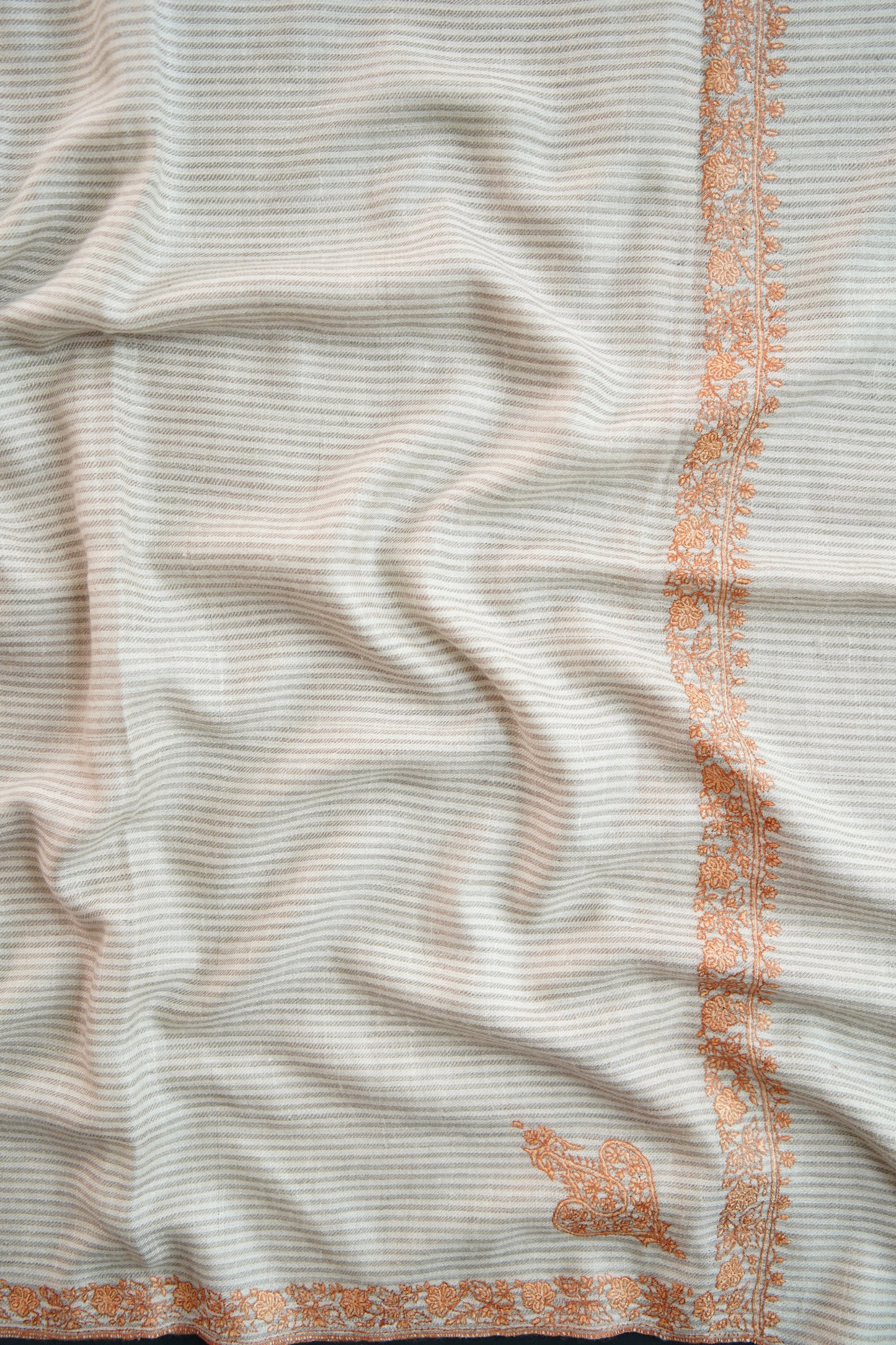 creamy white striped GI embroidery pashmina shawl 0079
