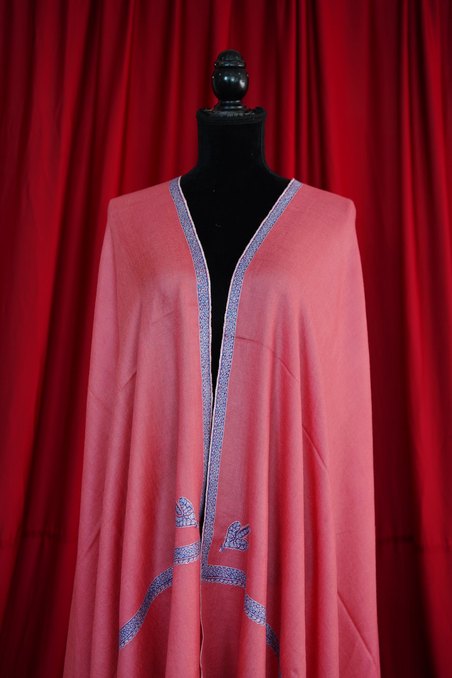 punch pink GI embroidery pashmina shawl 0081