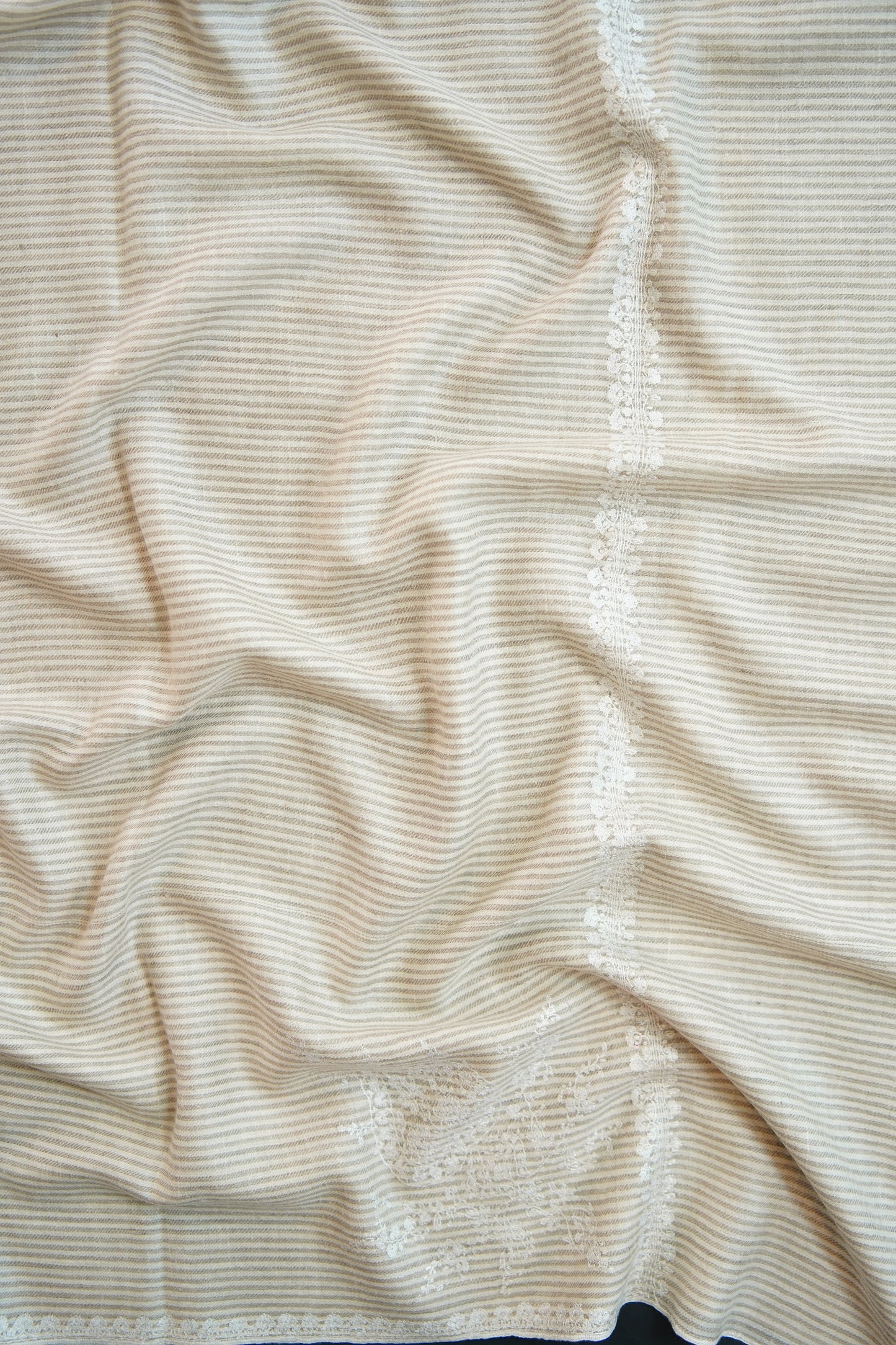 natural and white striped GI embroidery pashmina shawl 0086